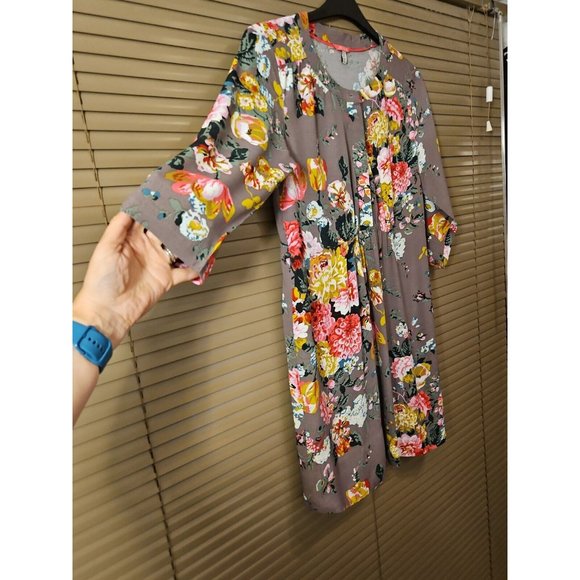 BNWOT Joules Size 10-12 Tunic Dress Top Floral ButtonUp 3/4 Sleeves Ruffle Waist - Picture 10 of 14